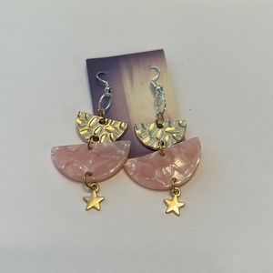 Pink and gold half circle star earrings